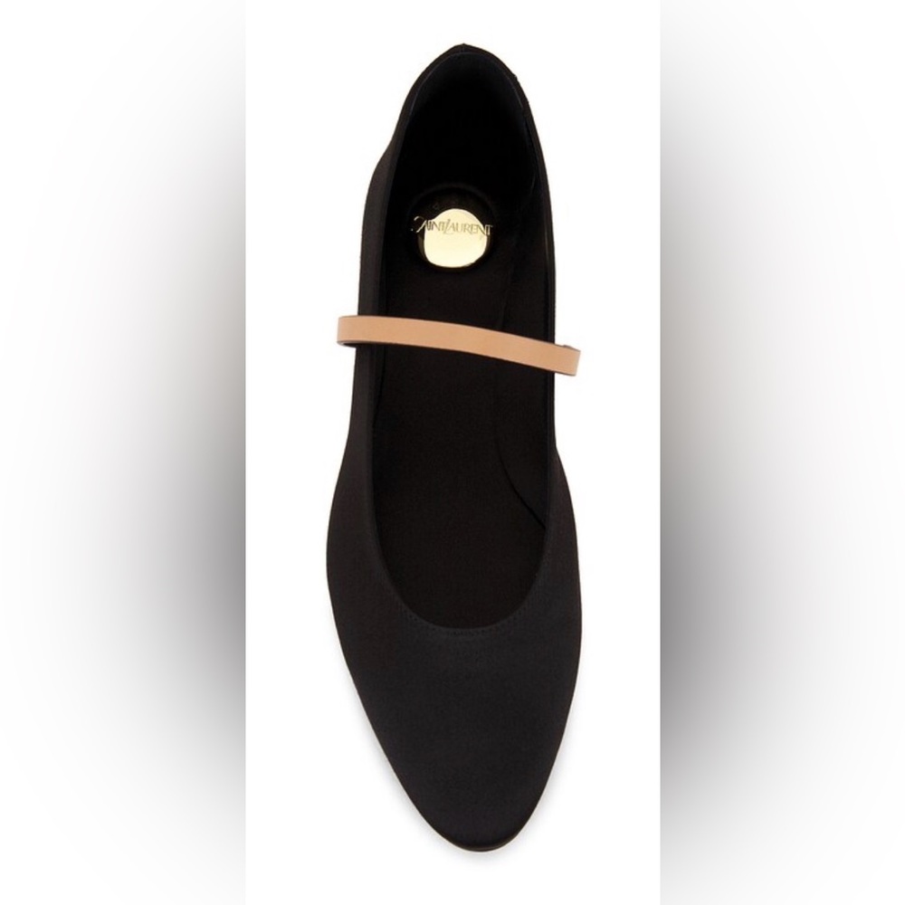 NIB [Saint Laurent] Ballerina Black Satin & Leather Flats Women's EU 39 / US 9 - Picture 6 of 16